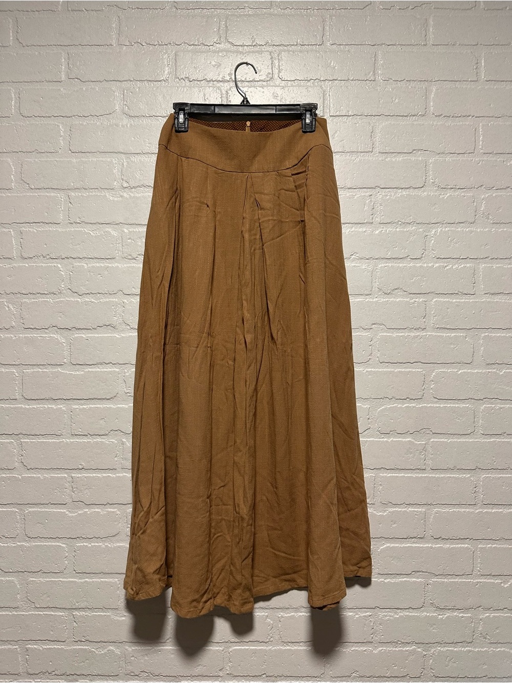 Handmade tan linen maxi skirt with pockets